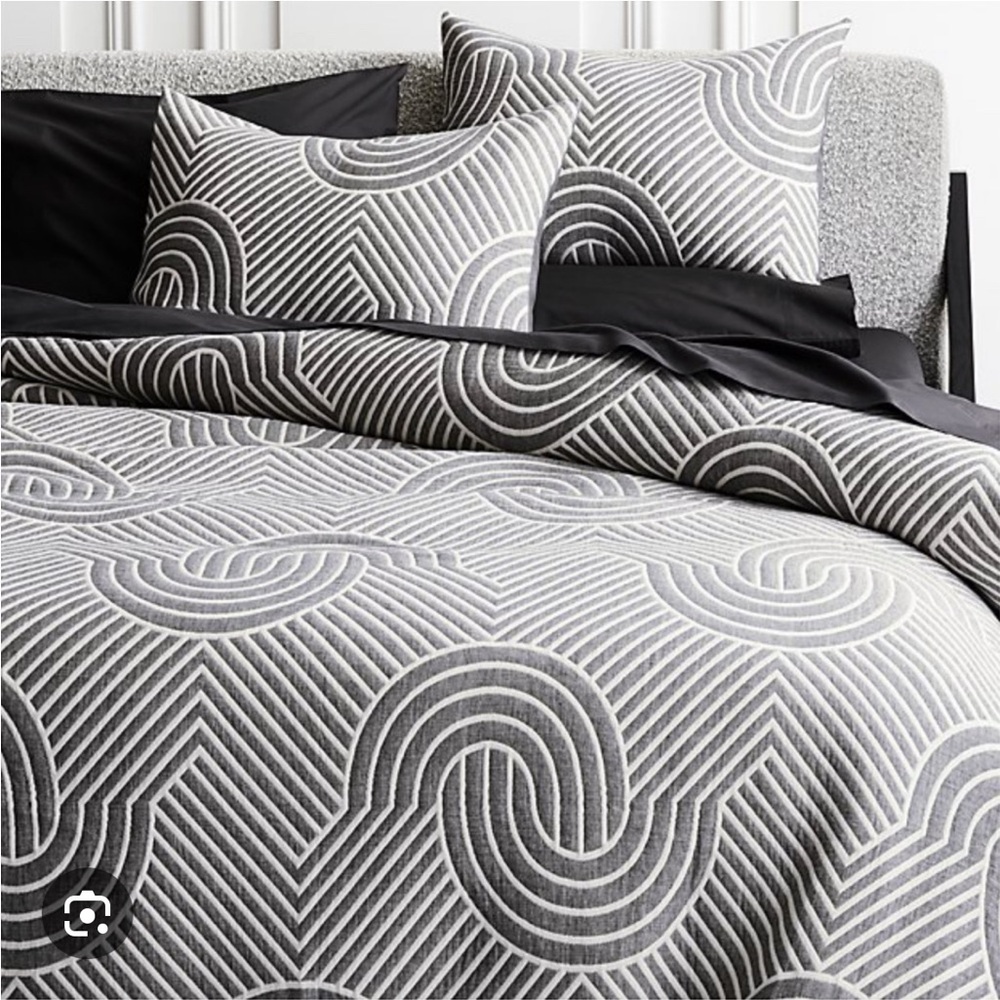 CB2 Gray and Black Geometric Duvet Cover